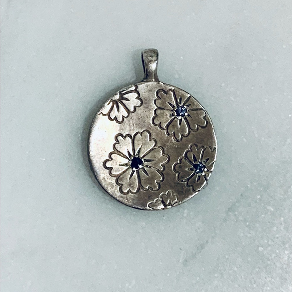 Floral Silver Pendant with Gem Accents